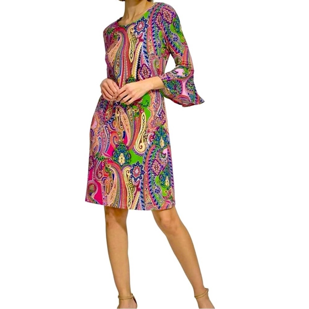 Tommy Hilfiger - paisley print, bell sleeve shift dress - Size 16